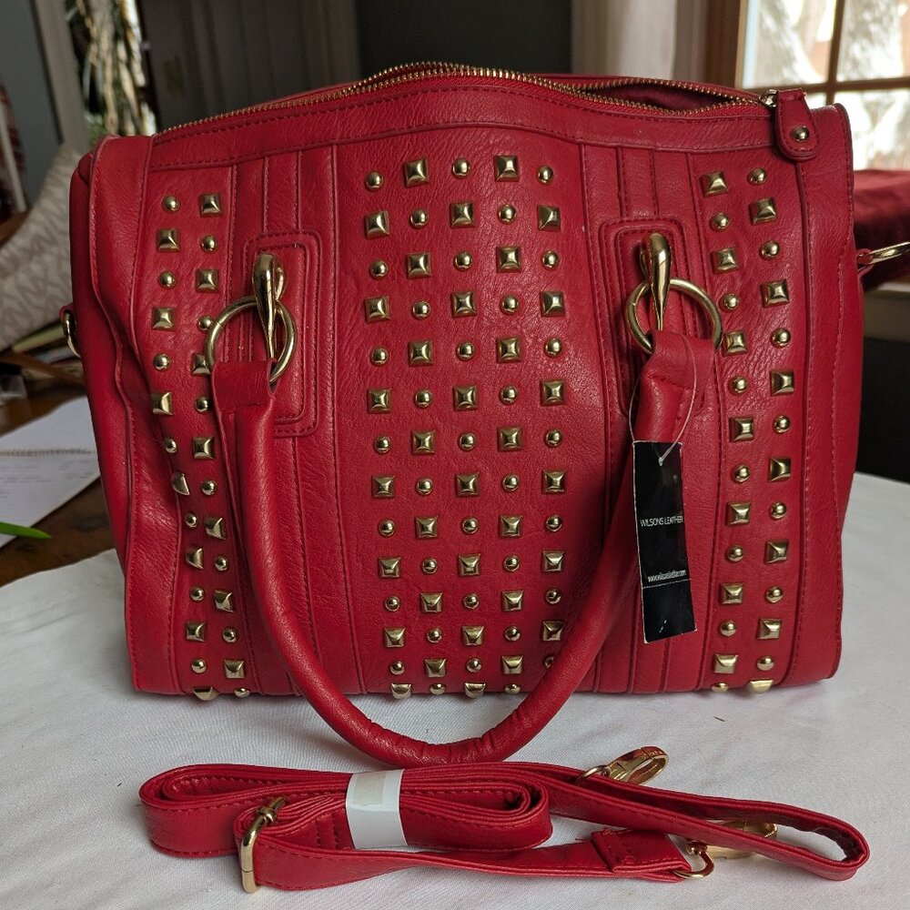Wilson's leather red studded handbag.